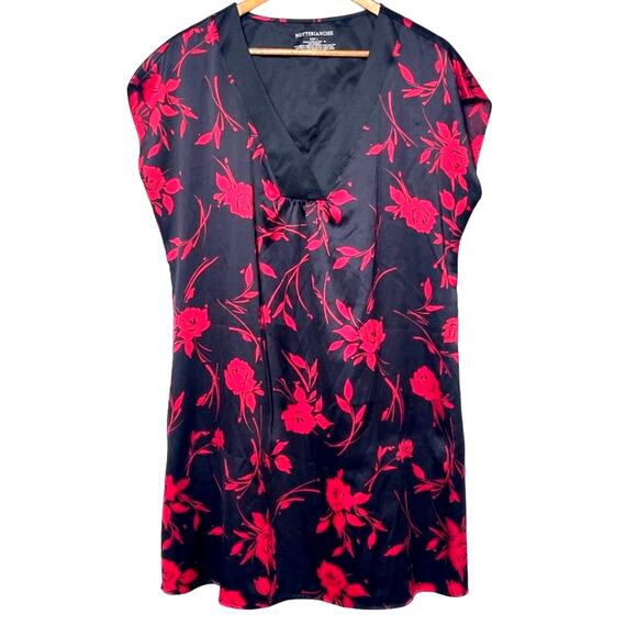 Nottibianche Night Shirt Womens Large Black Red Floral V-Neck Silky Sleeveless - Picture 1 of 5